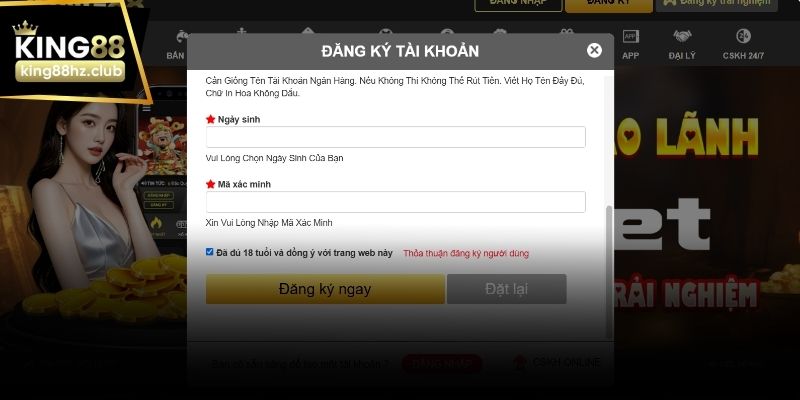 Giao diện đăng ký rõ ràng, dễ thao tác trên mọi thiết bị